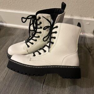 White Lace-Up Ankle Boots